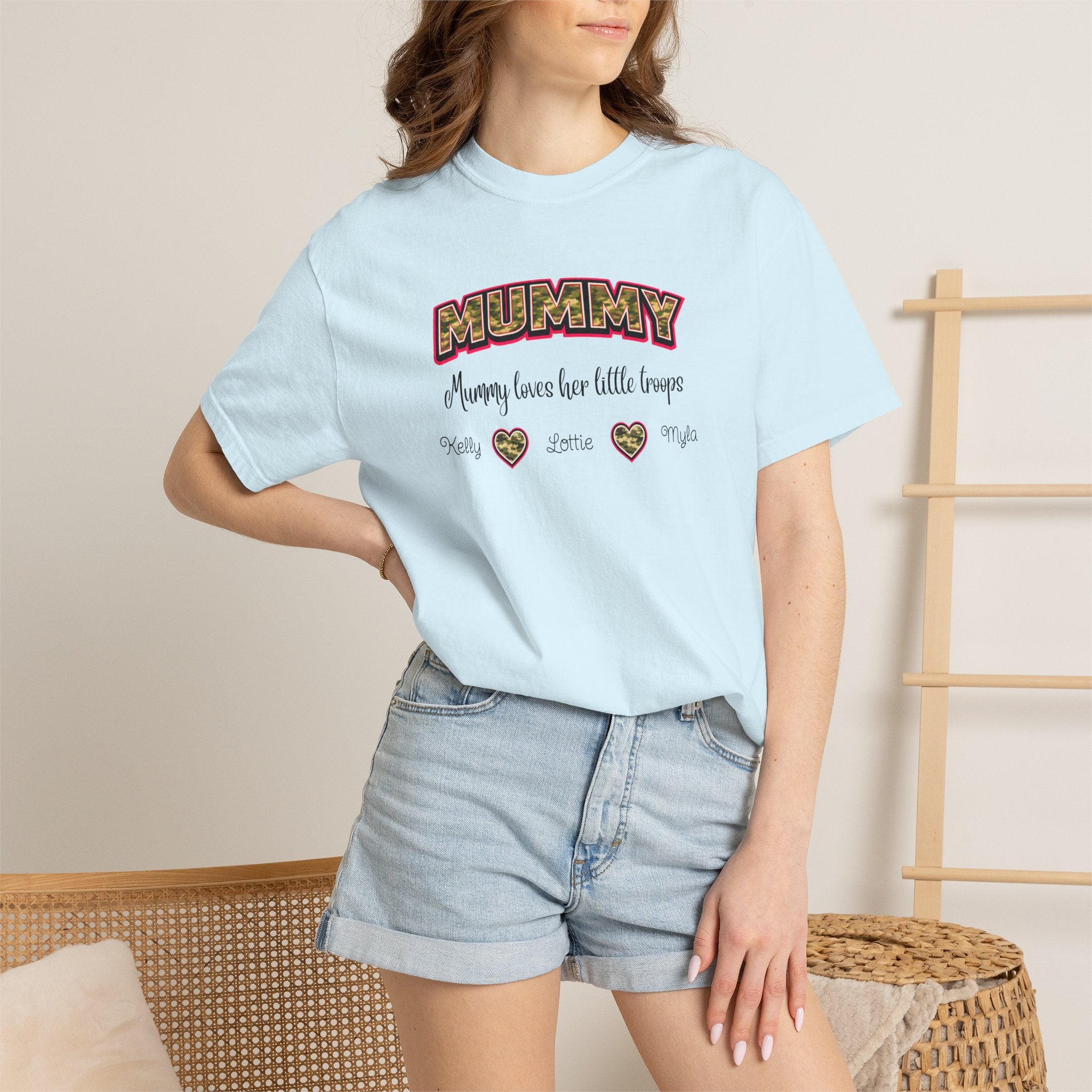 Mummy Camo Heart Graphic T-Shirt — "Mummy, leave her little layers" Retro Mum Tee