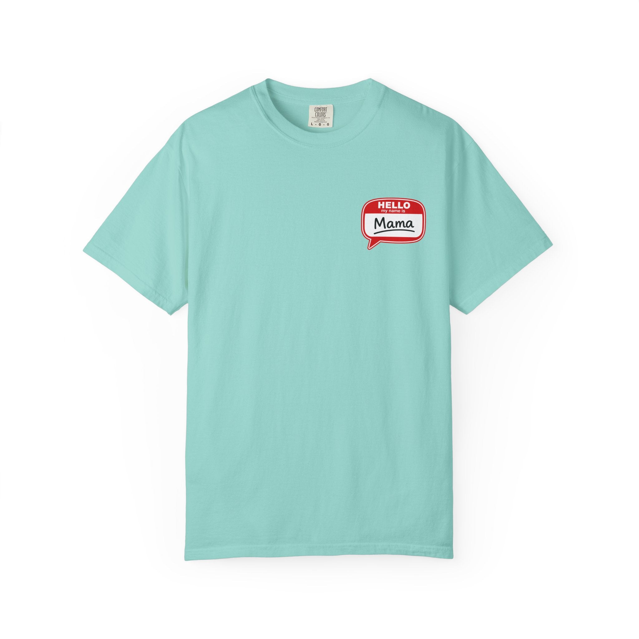 Hello Mama Pocket T‑Shirt — Cute 'Hello Mama' Name Tag Graphic Tee for New and Expecting Moms