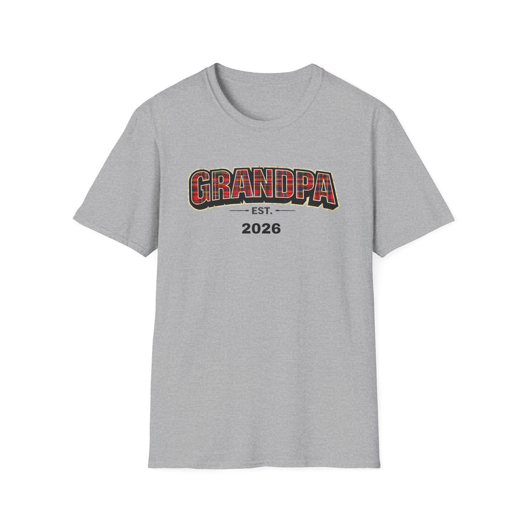 Grandpa EST. 2026 T-Shirt — New Grandpa Plaid Announcement Tee