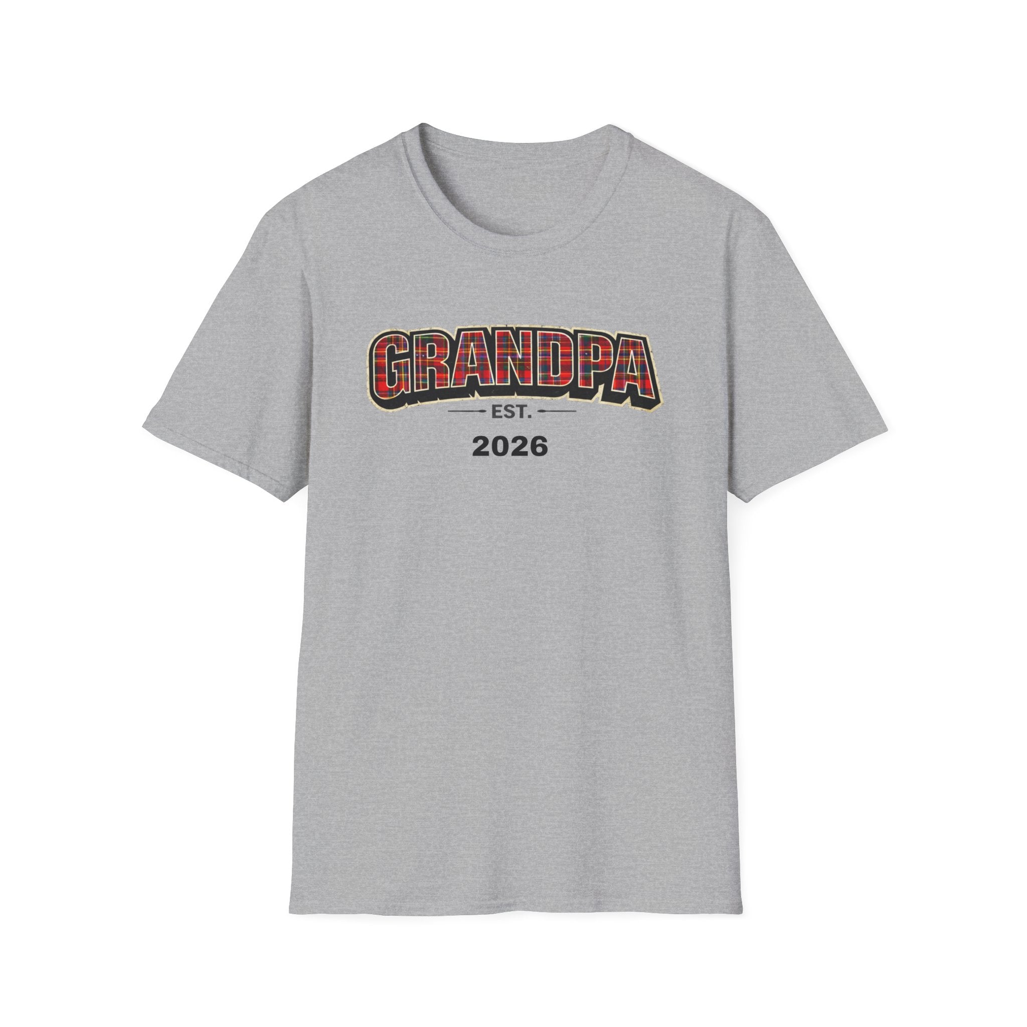 Grandpa EST. 2026 T-Shirt — New Grandpa Plaid Announcement Tee