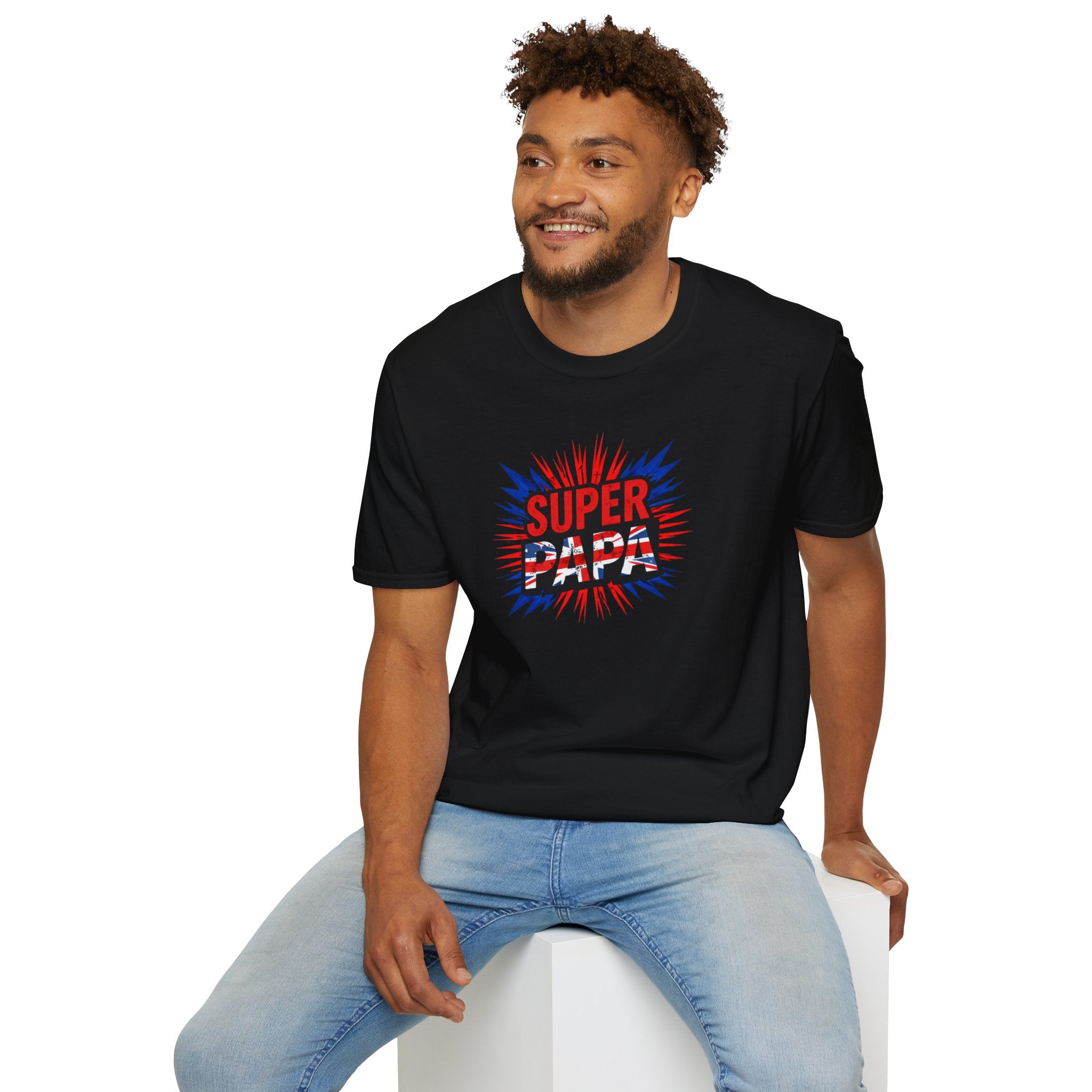 T-Shirt — "Super Papa" Union Jack/England themed Retro Comic Dad Shirt (Father's Day Gift)