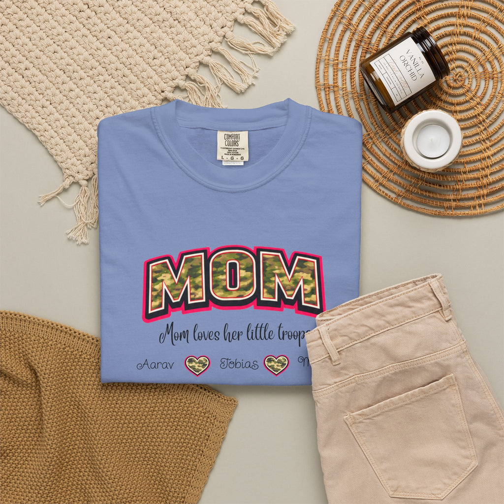 Mom Camo Graphic T-Shirt — "MOM Most Loved Her Little People" Floral Heart Tee