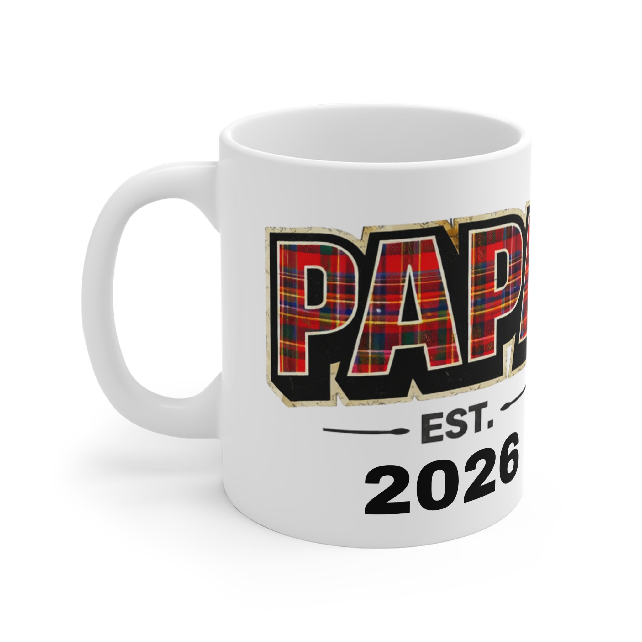Papa Plaid Mug — 'Papa Est. 2026' Coffee Cup, New Dad Gift