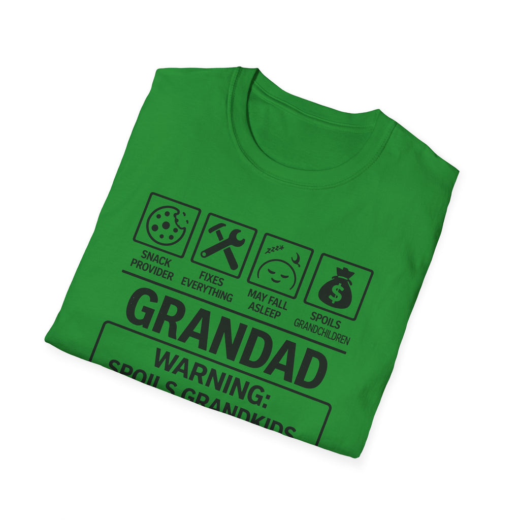 Grandad Warning T-Shirt — 'Warning: Spoils Grandkids & Hands Out Biscuits' Funny Grandpa Shirt