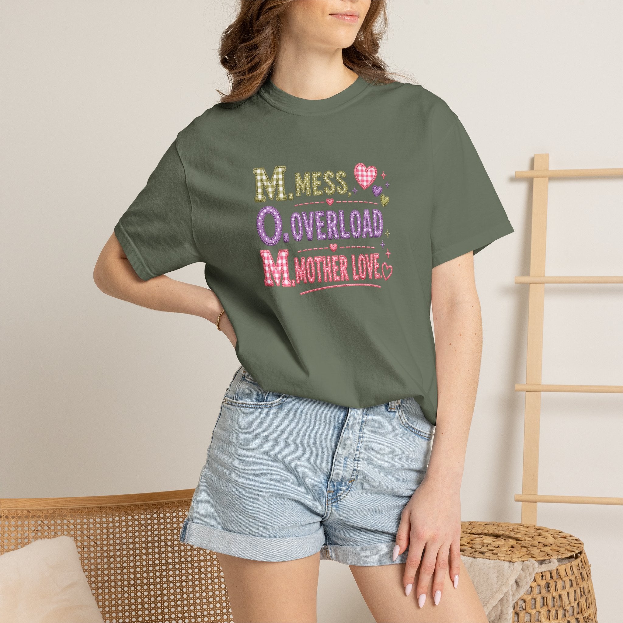Mom Acronym T-Shirt — “M.O.M. Mess Overload Mother Love” Cute Mom Graphic Tee