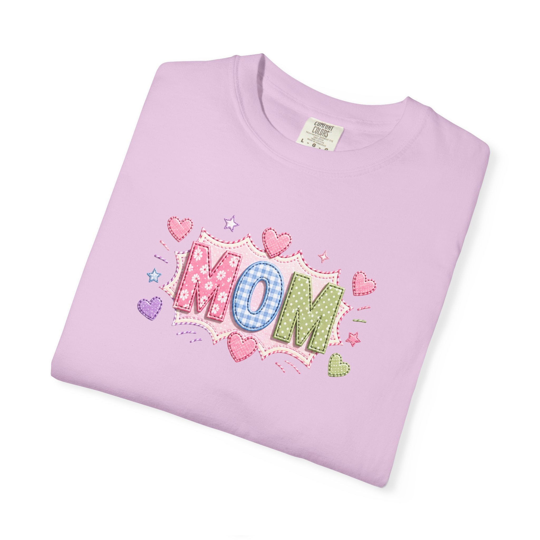 Mom Hearts T‑Shirt — Cute Pastel "MOM" Graphic Tee for Mother's Day & Everyday