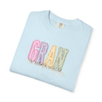 Gran Floral Script T-Shirt — "the heart of my family" Sage Garment-Dyed Tee