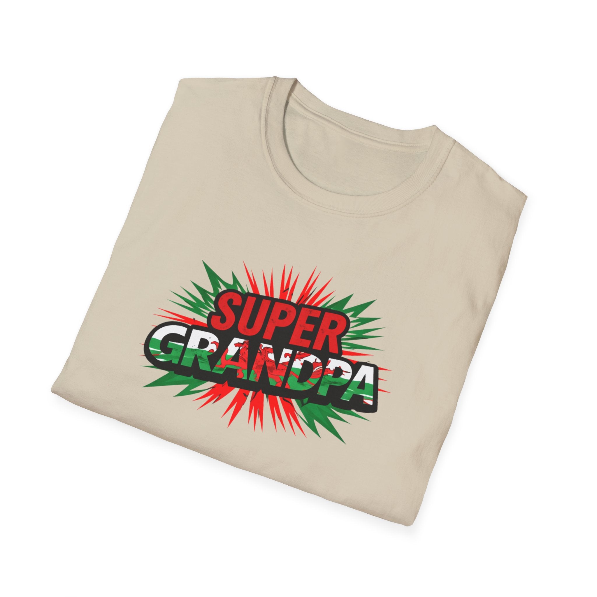 Super Grandpa Welsh Flag/ Wales themed T-Shirt – Retro Comic Gift Tee for Grandfather | Father’s Day & Birthday Present