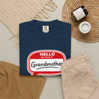 Hello My Name Is Grandmother T-Shirt - Retro Name Badge Tee for Moms & Grandmas