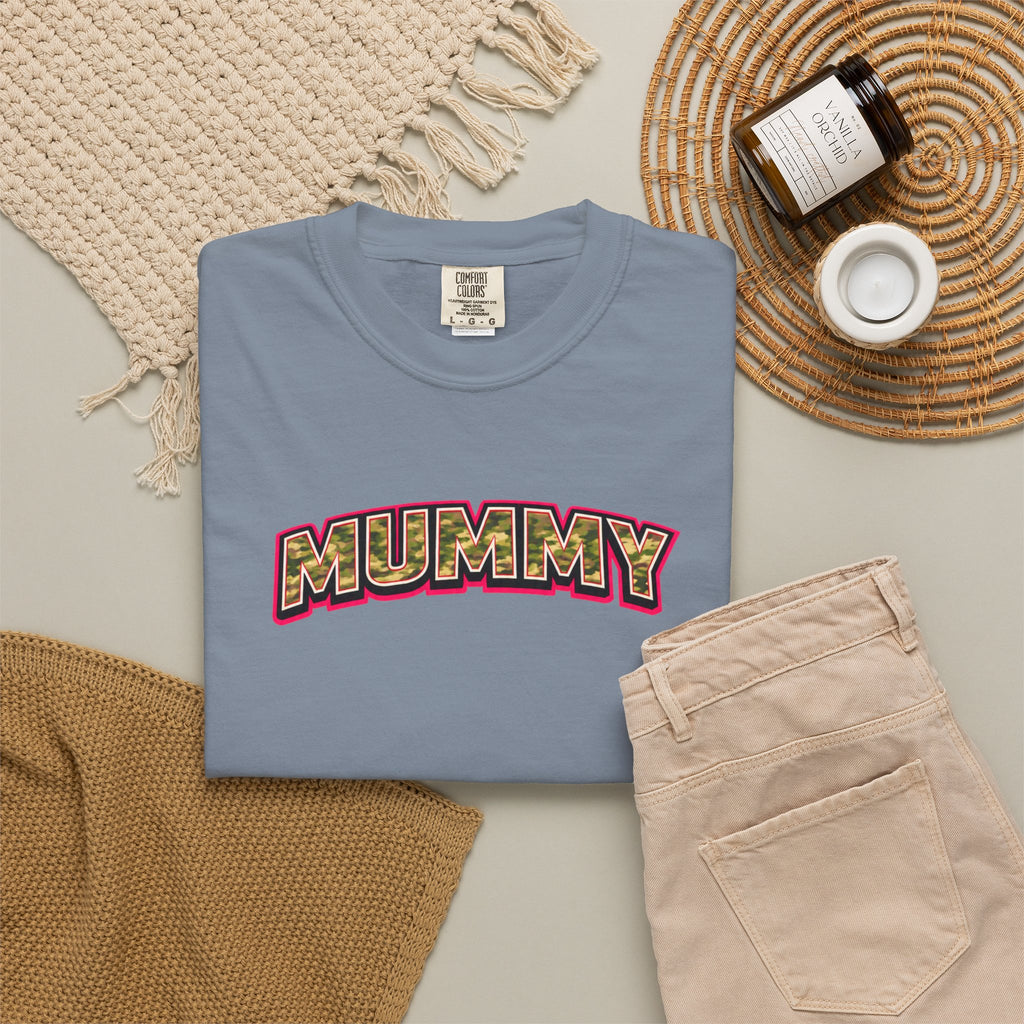 MUMMY Camo Script T-Shirt — Vintage Comic Style Mommy Tee
