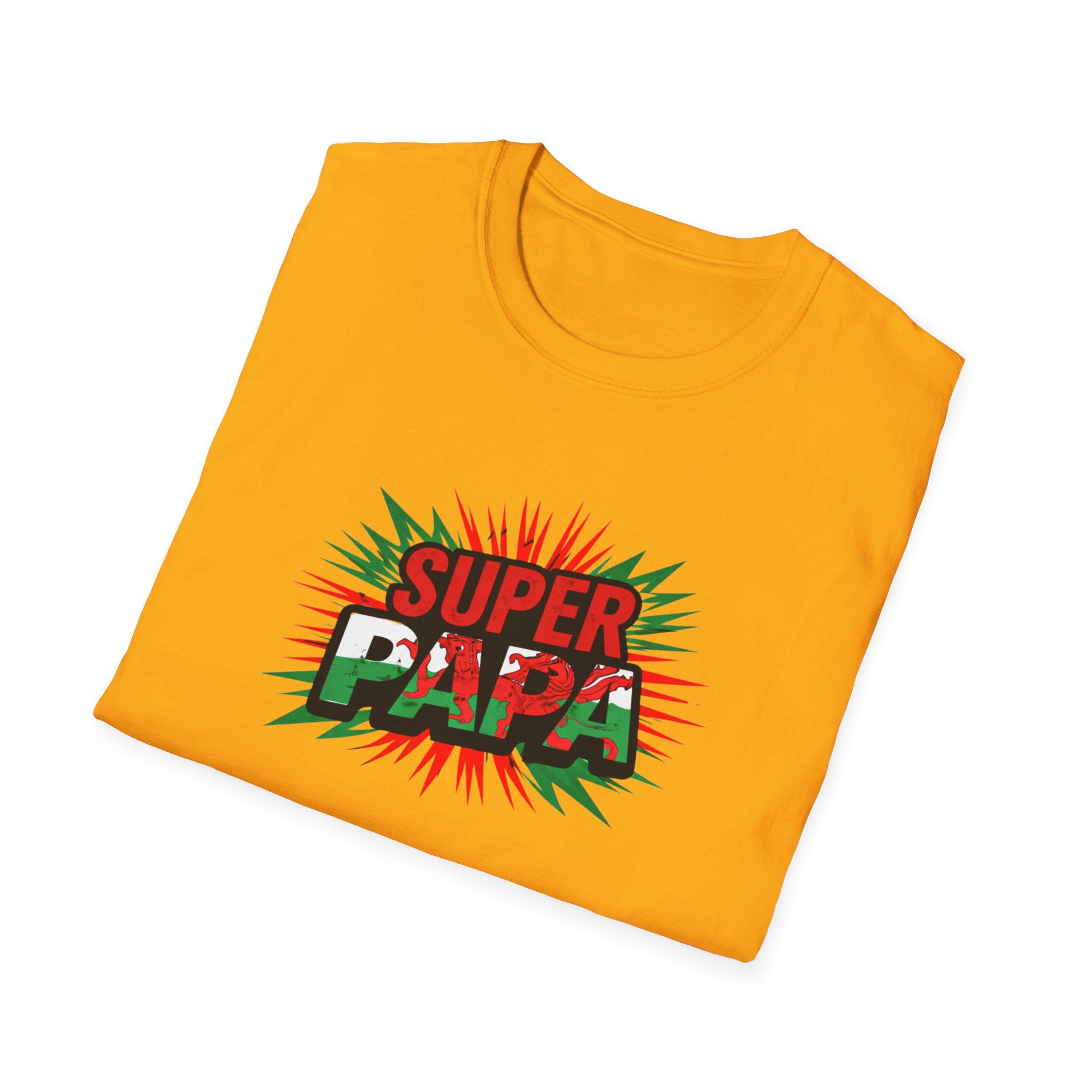 Super Papa Welsh Flag/ Wales themed Graphic T-Shirt — Father’s Day Comic-Style Dad Shirt