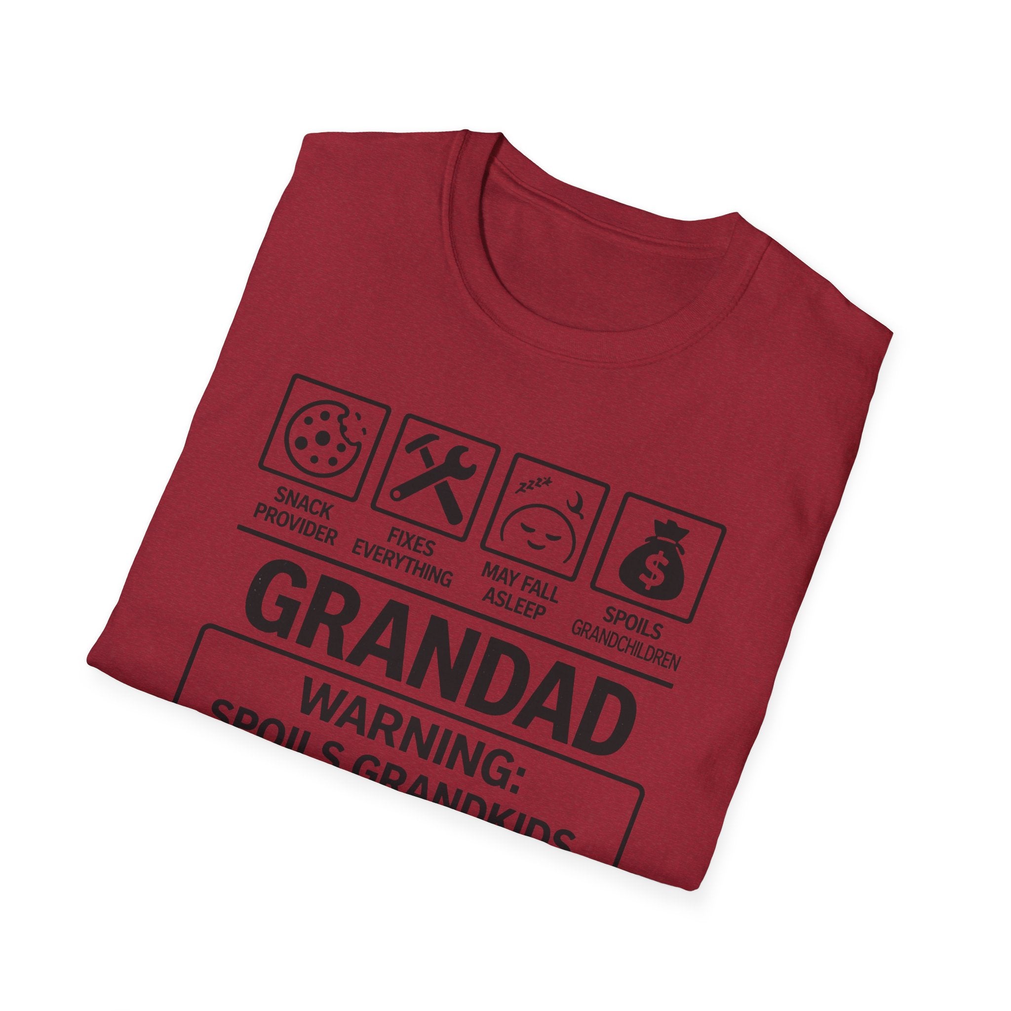 Grandad Warning T-Shirt — 'Warning: Spoils Grandkids & Hands Out Biscuits' Funny Grandpa Shirt