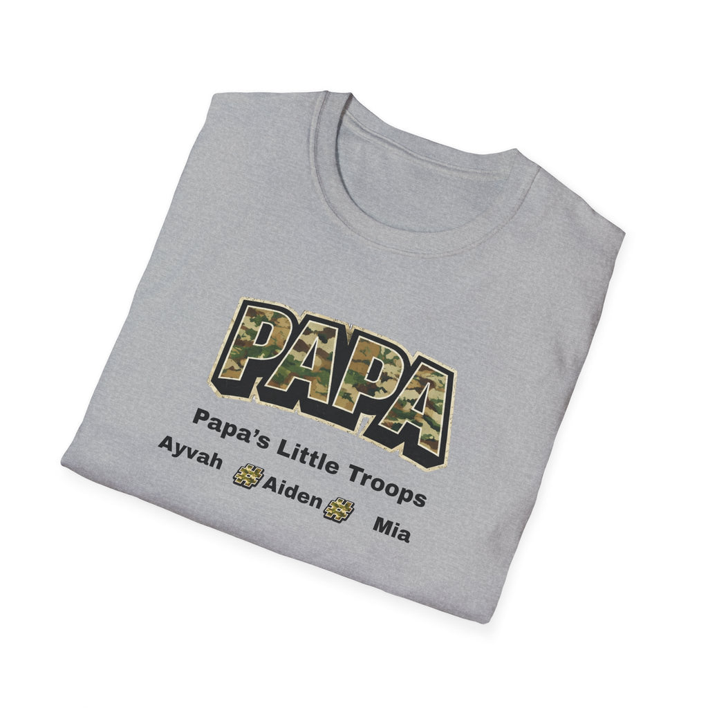 Papa Camo T-Shirt — “Papa’s Little Troops” Personalized Kids Names Tee
