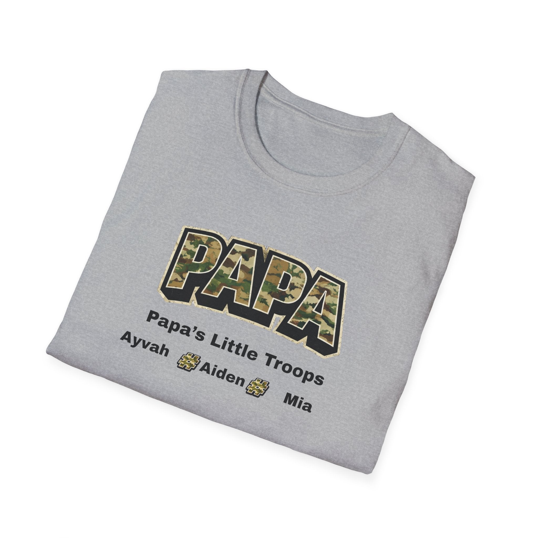 Papa Camo T-Shirt — “Papa’s Little Troops” Personalized Kids Names Tee