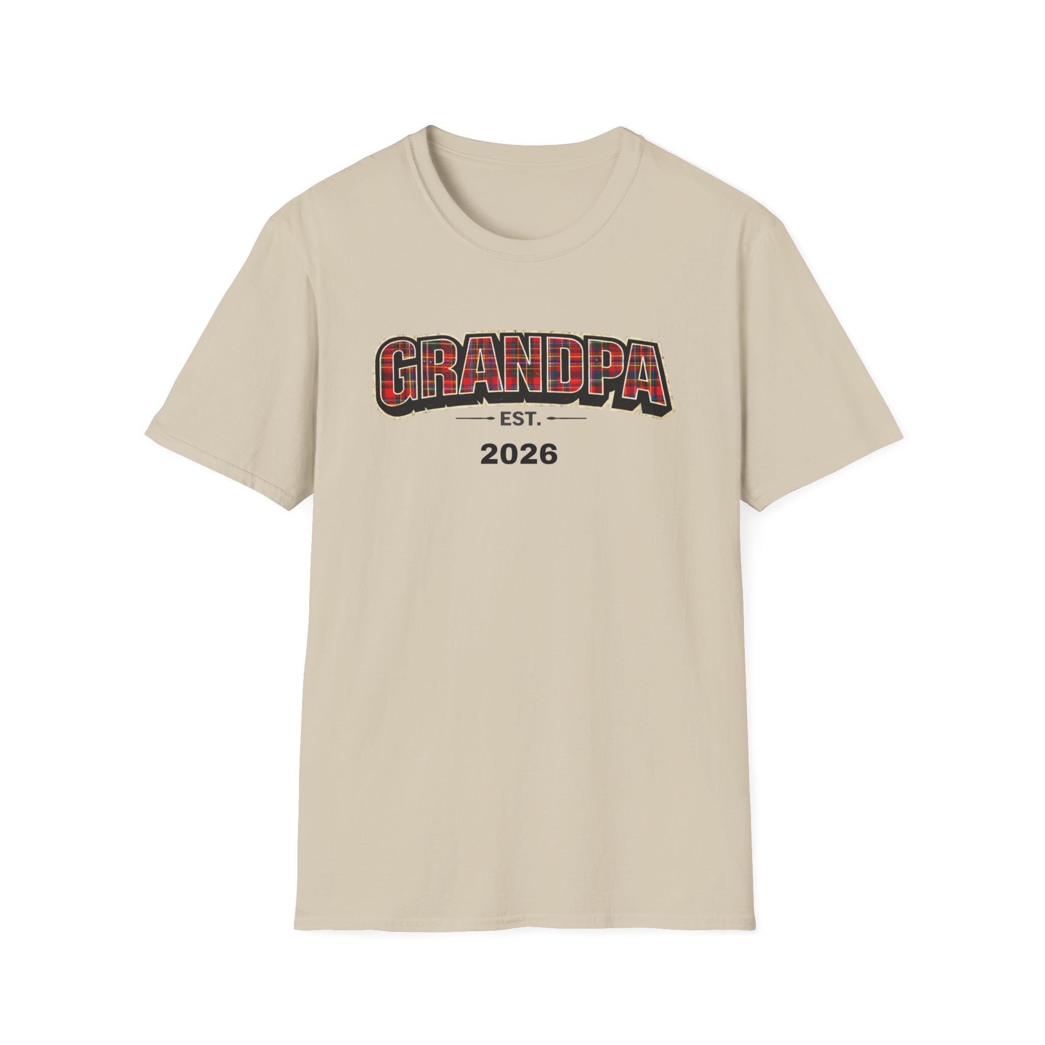 Grandpa EST. 2026 T-Shirt — New Grandpa Plaid Announcement Tee