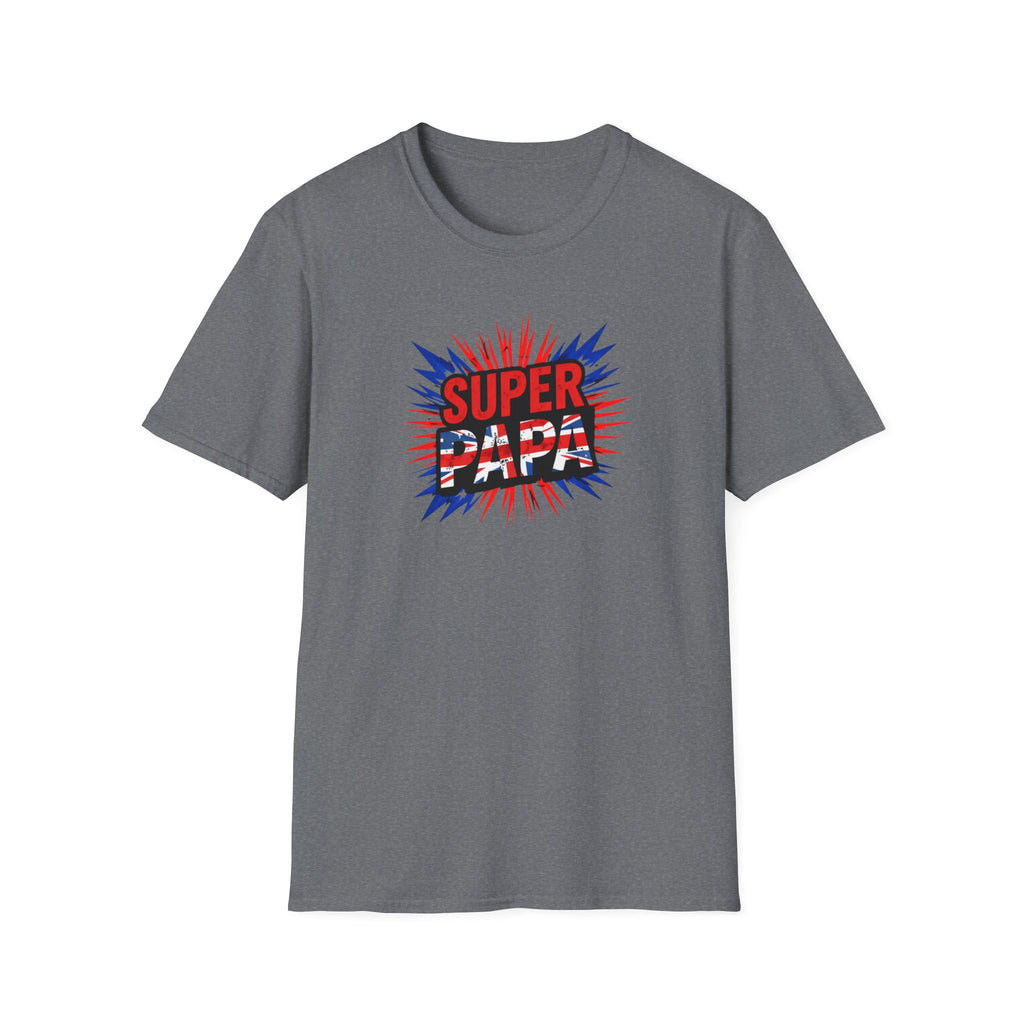 T-Shirt — "Super Papa" Union Jack/England themed Retro Comic Dad Shirt (Father's Day Gift)