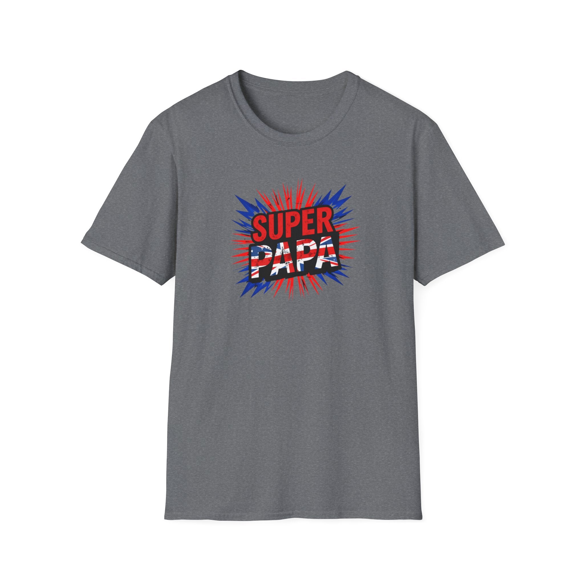 T-Shirt — "Super Papa" Union Jack/England themed Retro Comic Dad Shirt (Father's Day Gift)