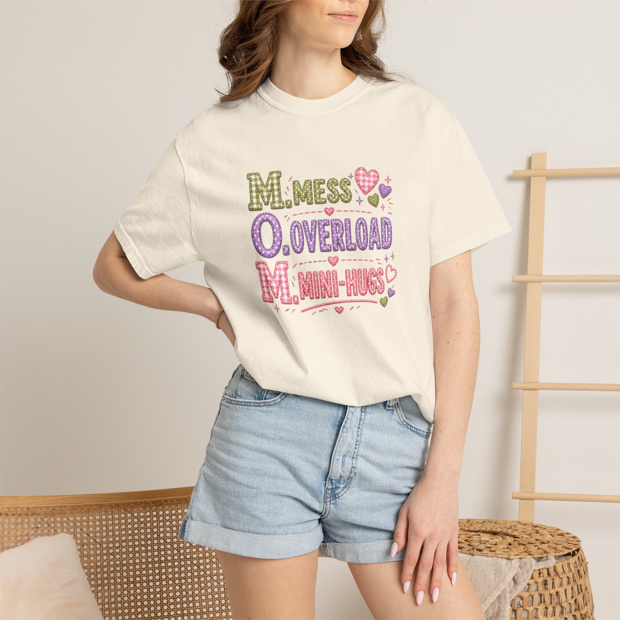 Mom Acronym Graphic T-Shirt — “M.O.M. Mess Overload Mini-Hugs” Cute Pastel Mothers Day Tee