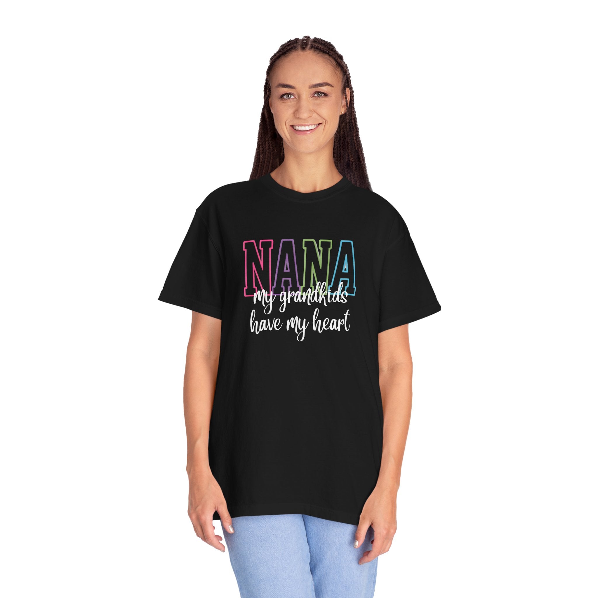 Nana Pastel Rainbow Tee — 'NANA' Floral Outline Grandma T-Shirt