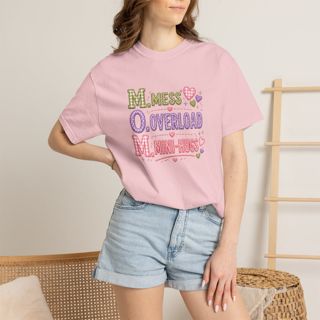 Mom Acronym Graphic T-Shirt — “M.O.M. Mess Overload Mini-Hugs” Cute Pastel Mothers Day Tee
