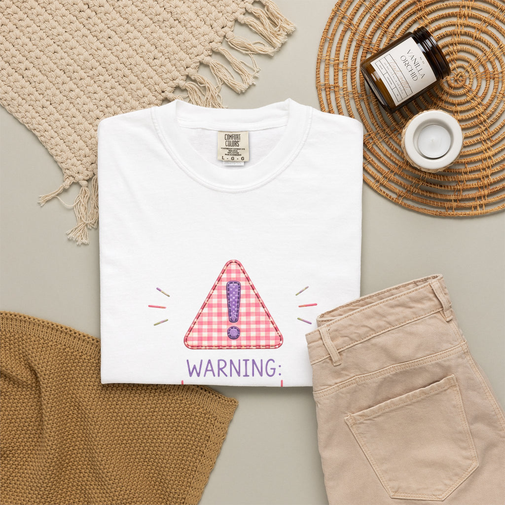 T-Shirt — "Warning: Hormonal" Cute Pink Gingham Alert Graphic