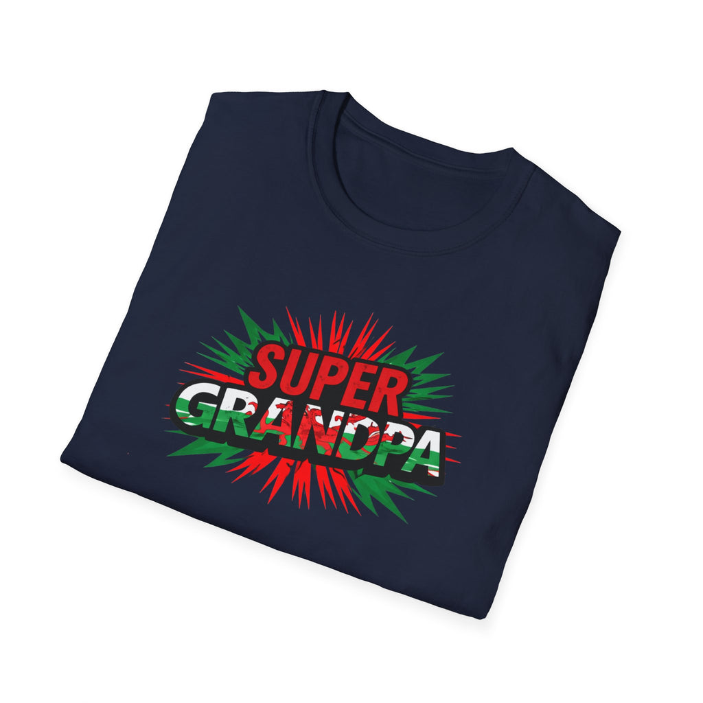 Super Grandpa Welsh Flag/ Wales themed T-Shirt – Retro Comic Gift Tee for Grandfather | Father’s Day & Birthday Present