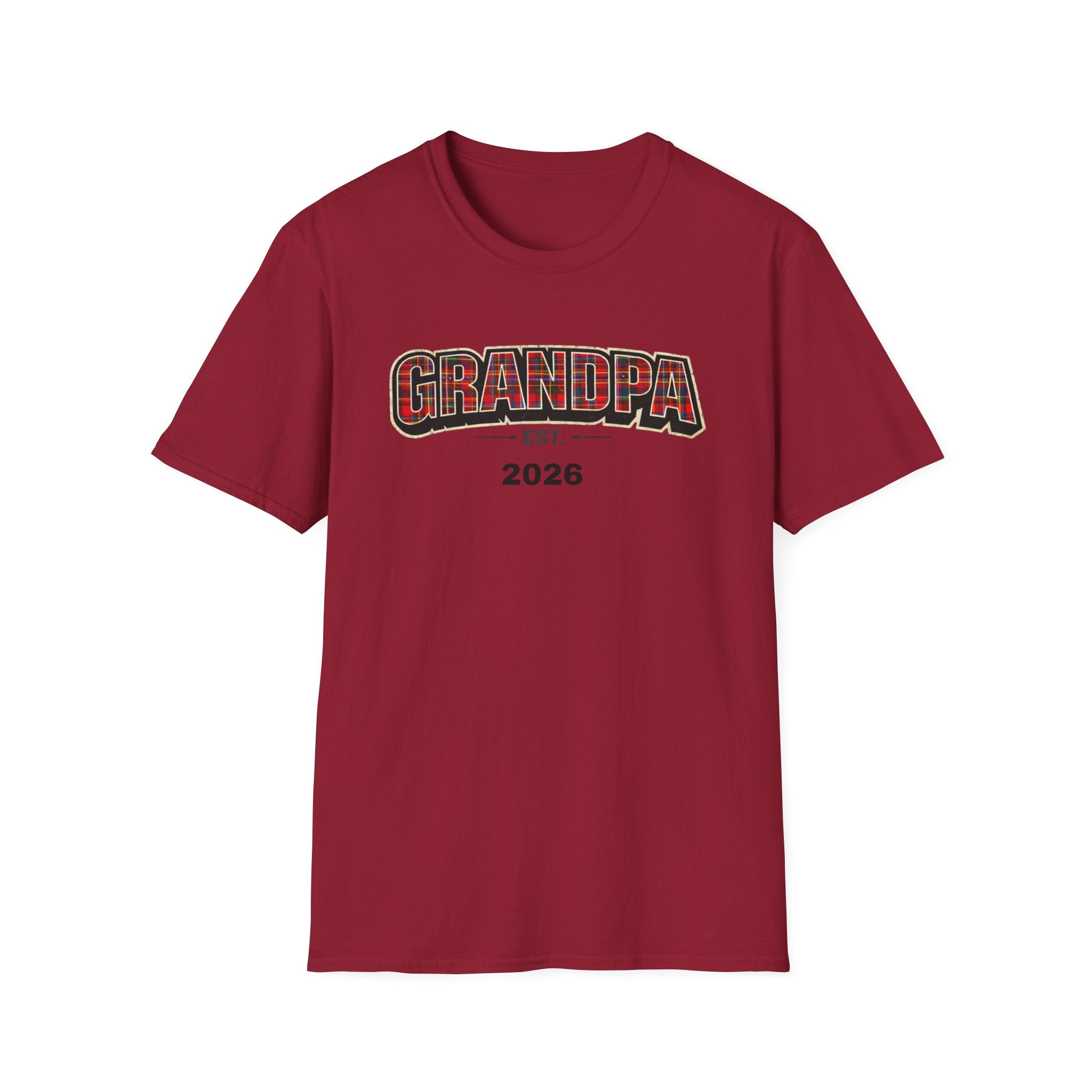 Grandpa EST. 2026 T-Shirt — New Grandpa Plaid Announcement Tee