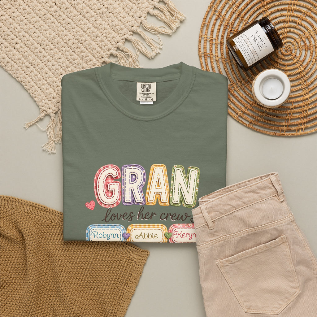 Gran Loves Her Crew T-Shirt — Personalized Grandma Family Names Tee