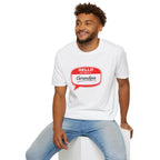 Hello My Name Is Grandpa T-Shirt — Funny Grandpa Name Tag Tee for Father’s Day & New Grandfathers