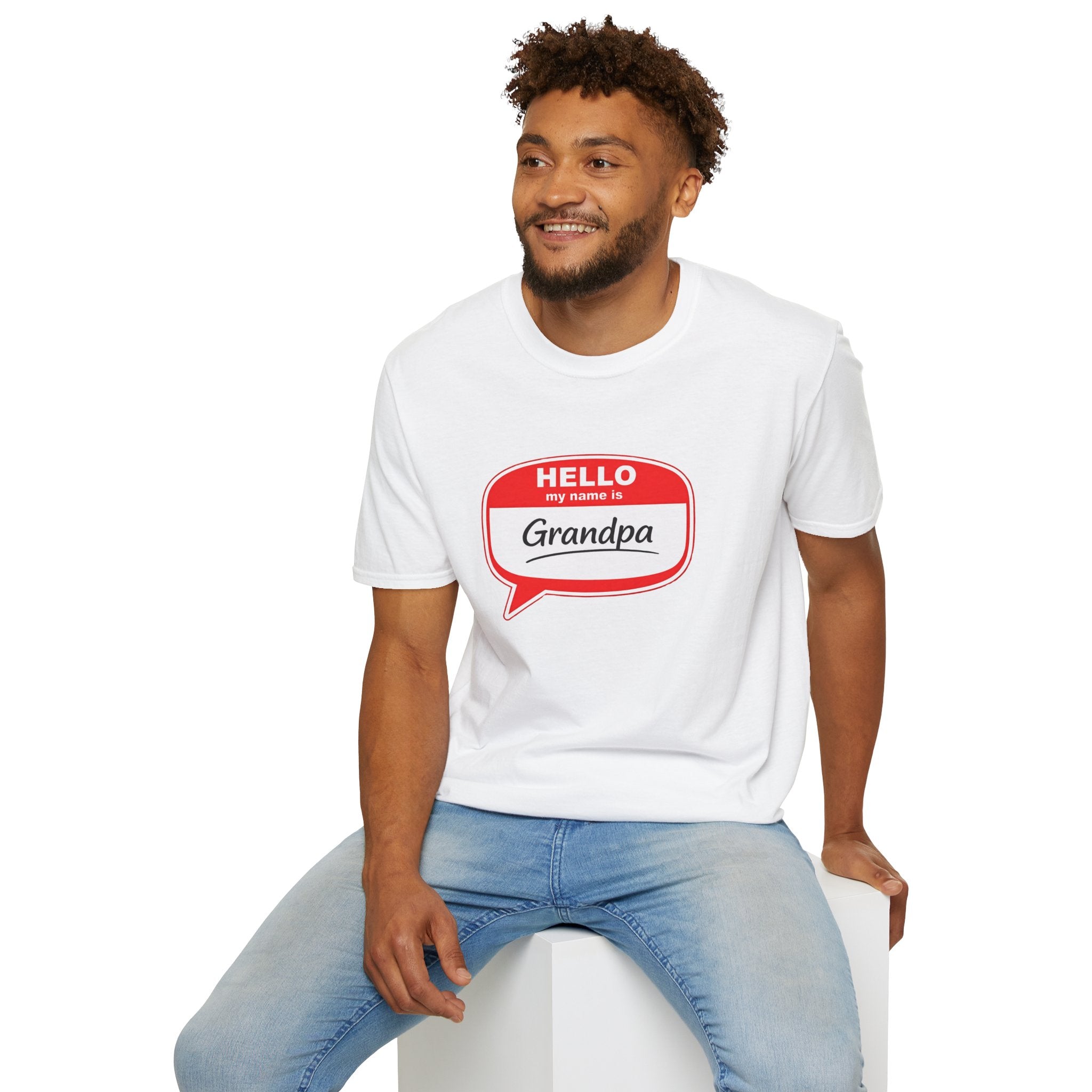 Hello My Name Is Grandpa T-Shirt — Funny Grandpa Name Tag Tee for Father’s Day & New Grandfathers