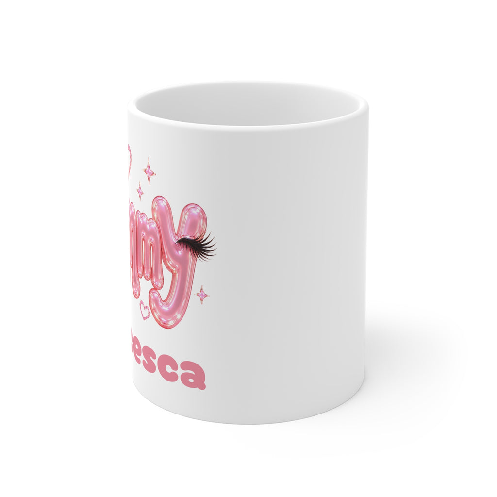 MUMMY Personalised Pink Balloon Eyelashes Mug