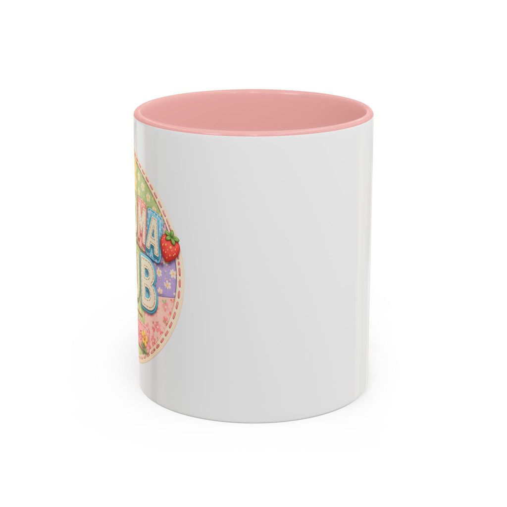 Cute 'Grandma Club' Accent Coffee Mug — Pink Interior & Handle, Floral Heart Design