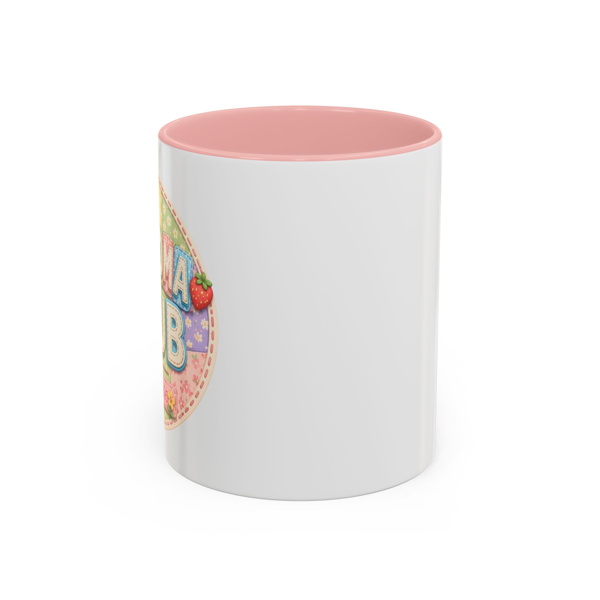 Cute 'Grandma Club' Accent Coffee Mug — Pink Interior & Handle, Floral Heart Design