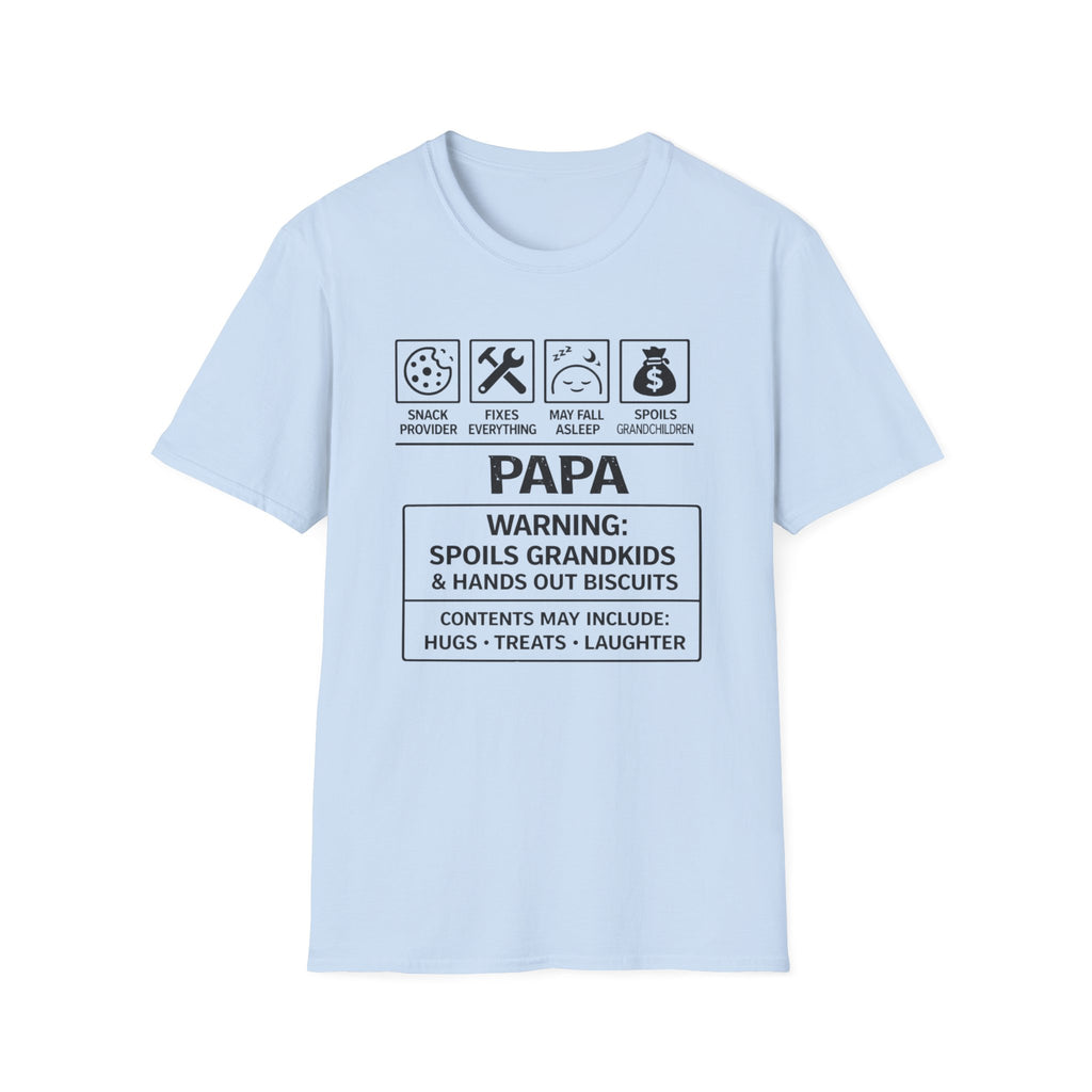 Papa Warning T-Shirt — Funny Grandpa Gift, 'Spoils Grandkids & Hands Out Biscuits' Tee