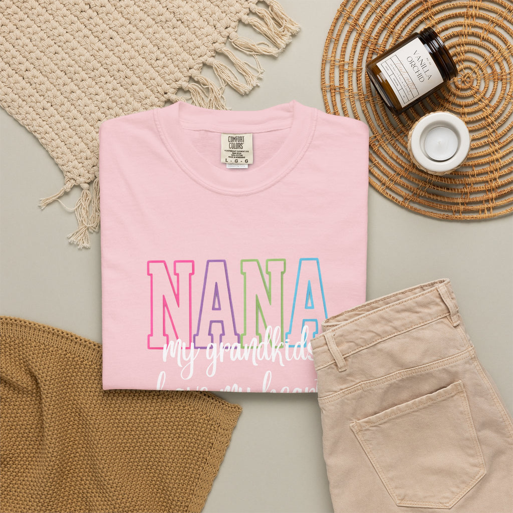 Nana Pastel Rainbow Tee — 'NANA' Floral Outline Grandma T-Shirt