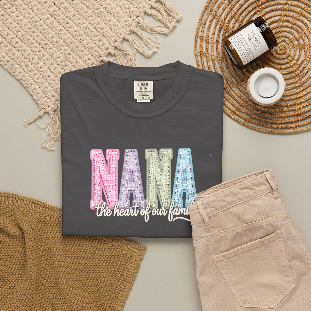 NANA Pastel Patchwork T-Shirt — "The Heart of Our Family" Gift