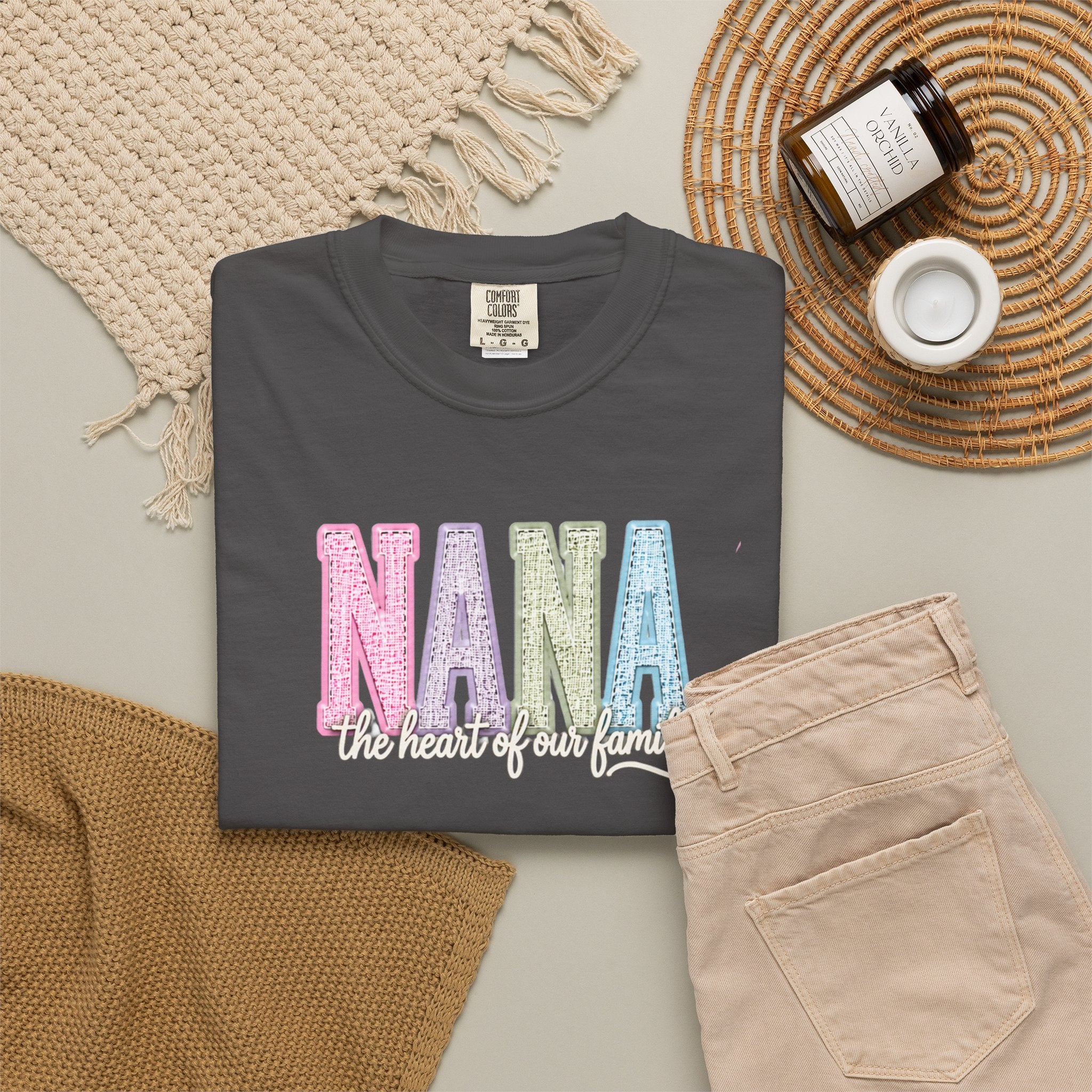 NANA Pastel Patchwork T-Shirt — "The Heart of Our Family" Gift