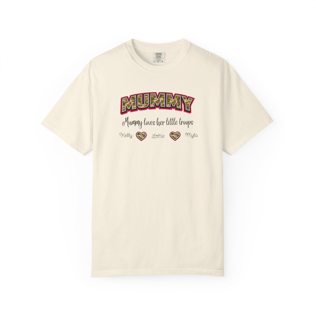 Mummy Camo Heart Graphic T-Shirt — "Mummy, leave her little layers" Retro Mum Tee