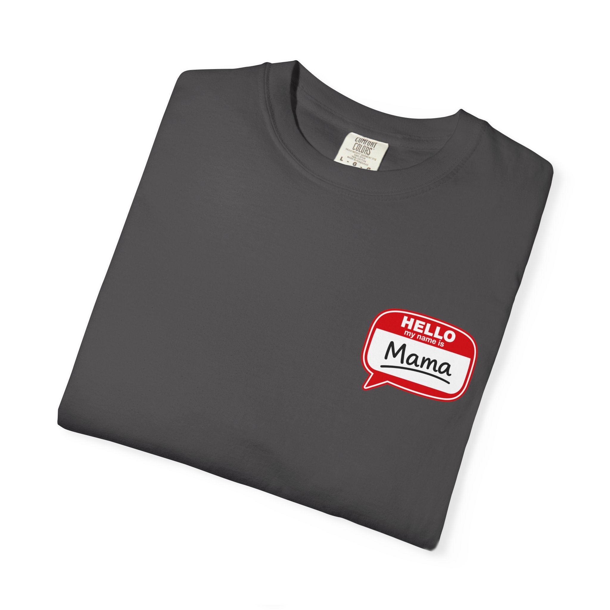 Hello Mama Pocket T‑Shirt — Cute 'Hello Mama' Name Tag Graphic Tee for New and Expecting Moms