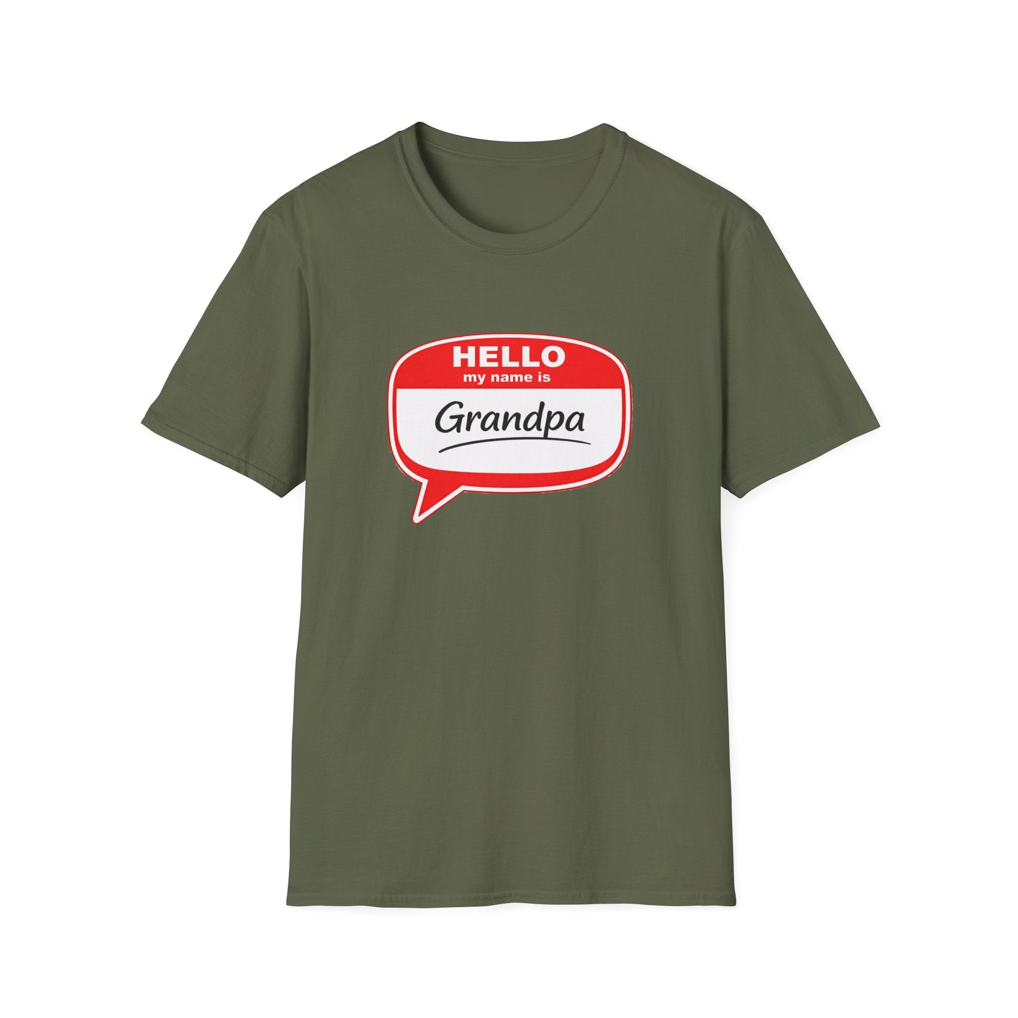 Hello My Name Is Grandpa T-Shirt — Funny Grandpa Name Tag Tee for Father’s Day & New Grandfathers