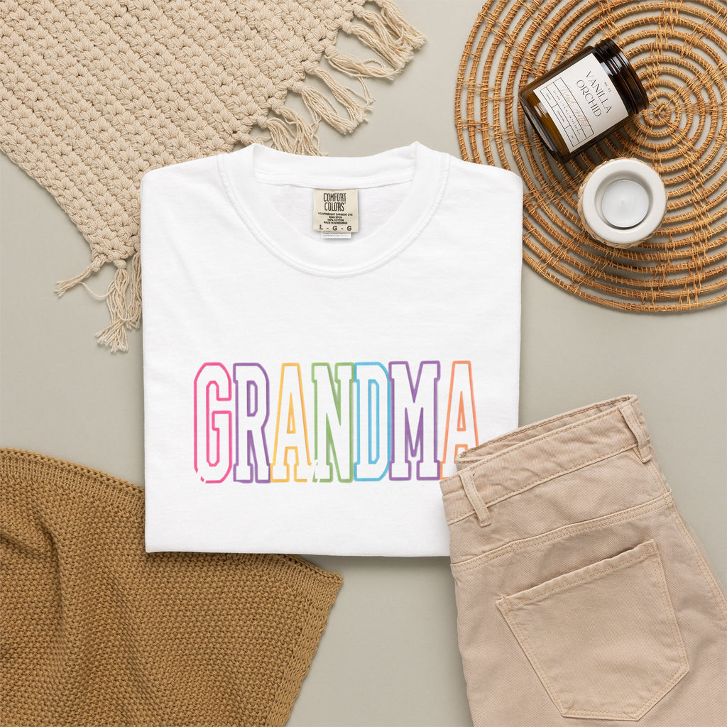 Grandma Pastel Rainbow T-Shirt — 'GRANDMA' Retro Lettering Tee