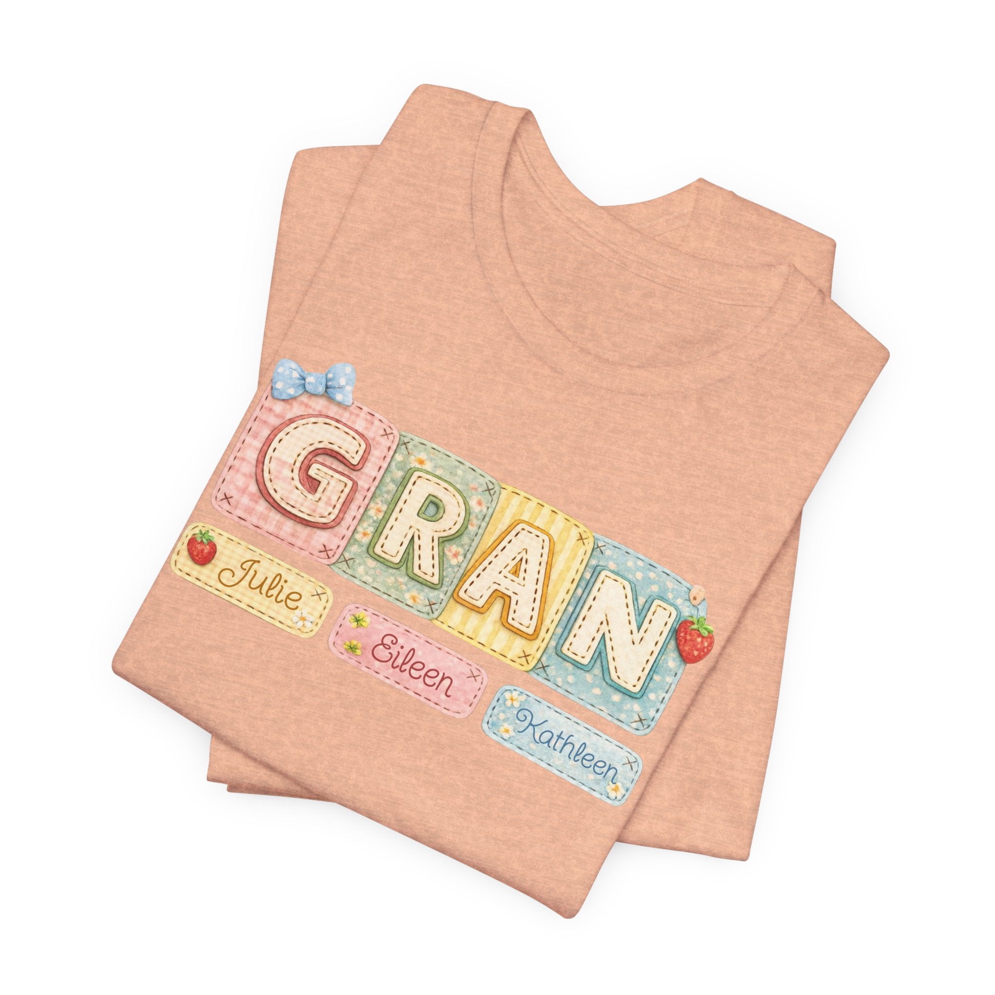 Gran Retro Patch Tee — Personalized 'Gran' Name Blocks Short Sleeve Shirt
