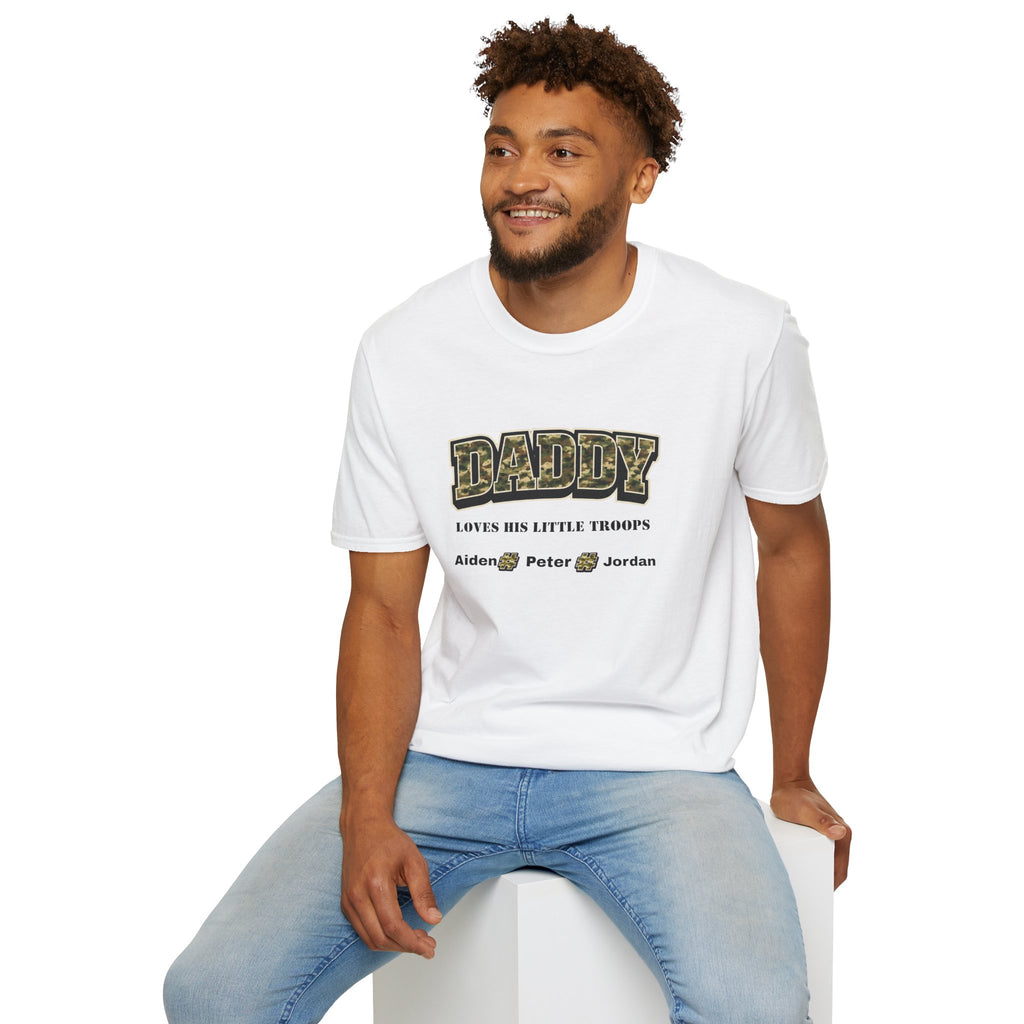 Daddy Loves His Little Troops Personalized Camo T-Shirt — Custom Name Father's Day Gift