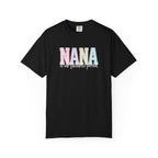 Nana Pastel Patchwork Tee — Soft White "NANA" Graphic T-Shirt for Grandmothers