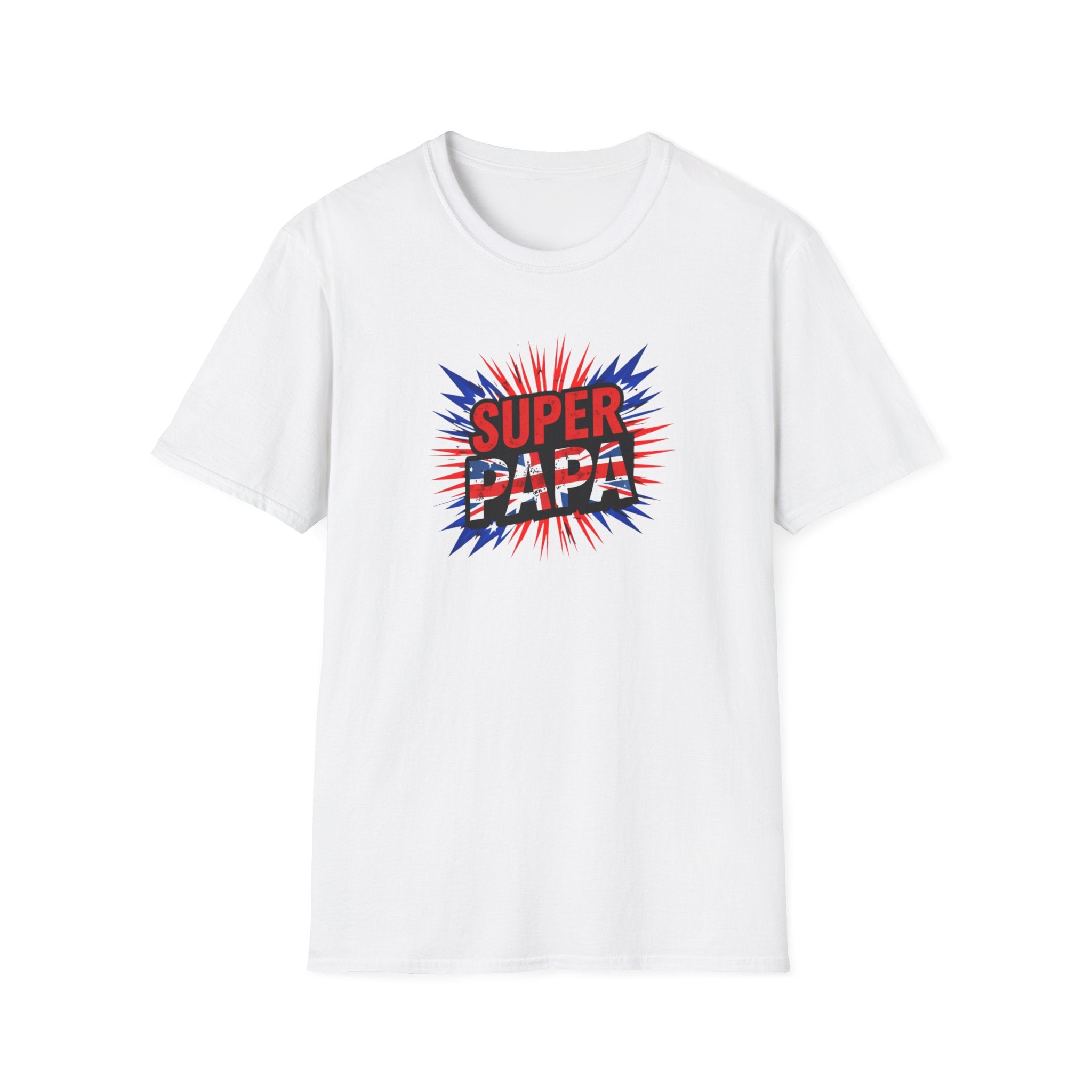 T-Shirt — "Super Papa" Union Jack/England themed Retro Comic Dad Shirt (Father's Day Gift)