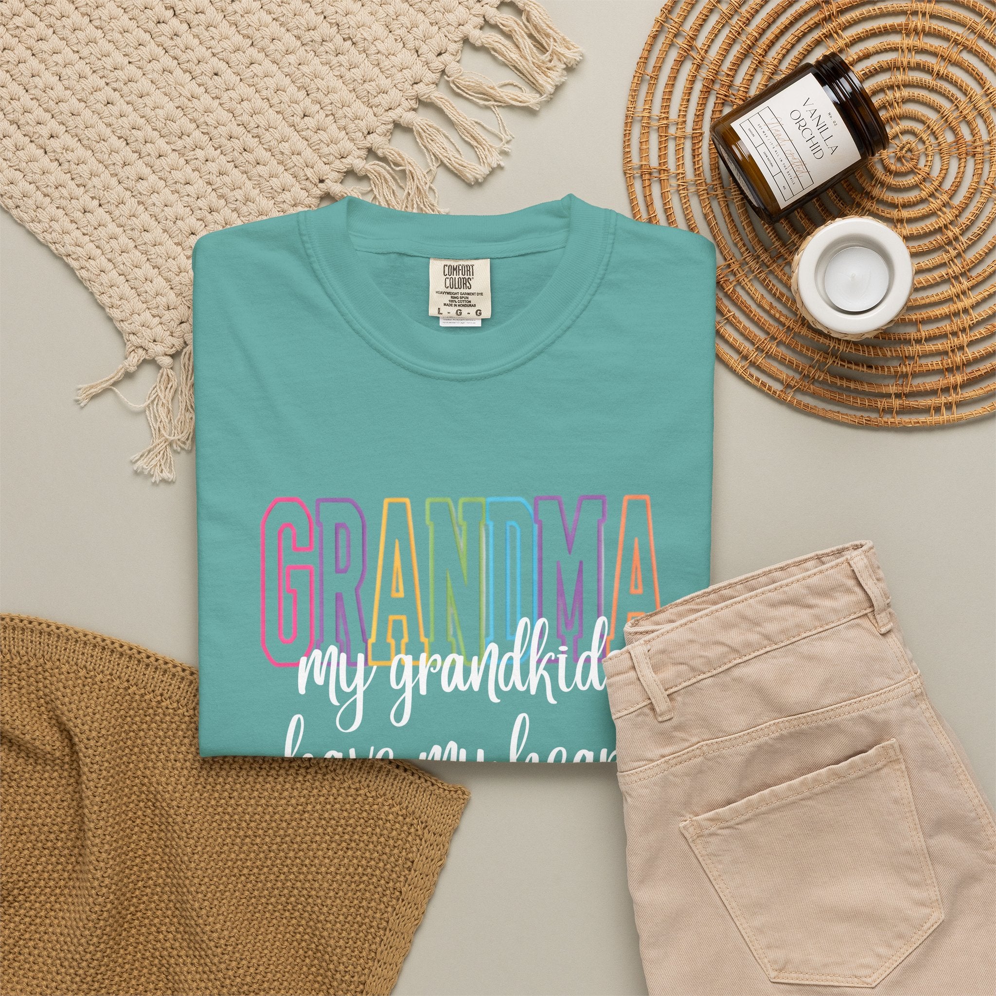Grandma T-Shirt — "My Grandkids Have My Heart" Pastel Graphic Tee