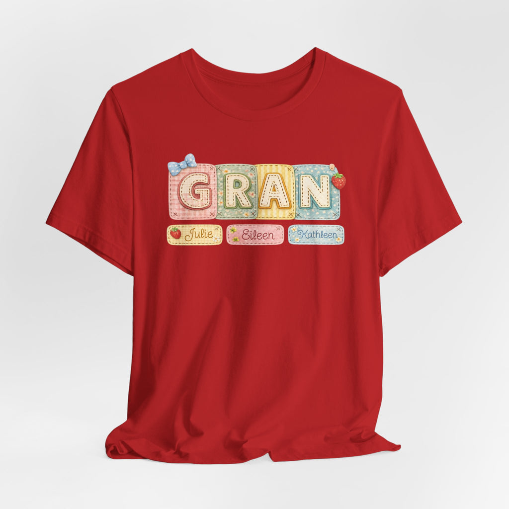 Gran Retro Patch Tee — Personalized 'Gran' Name Blocks Short Sleeve Shirt