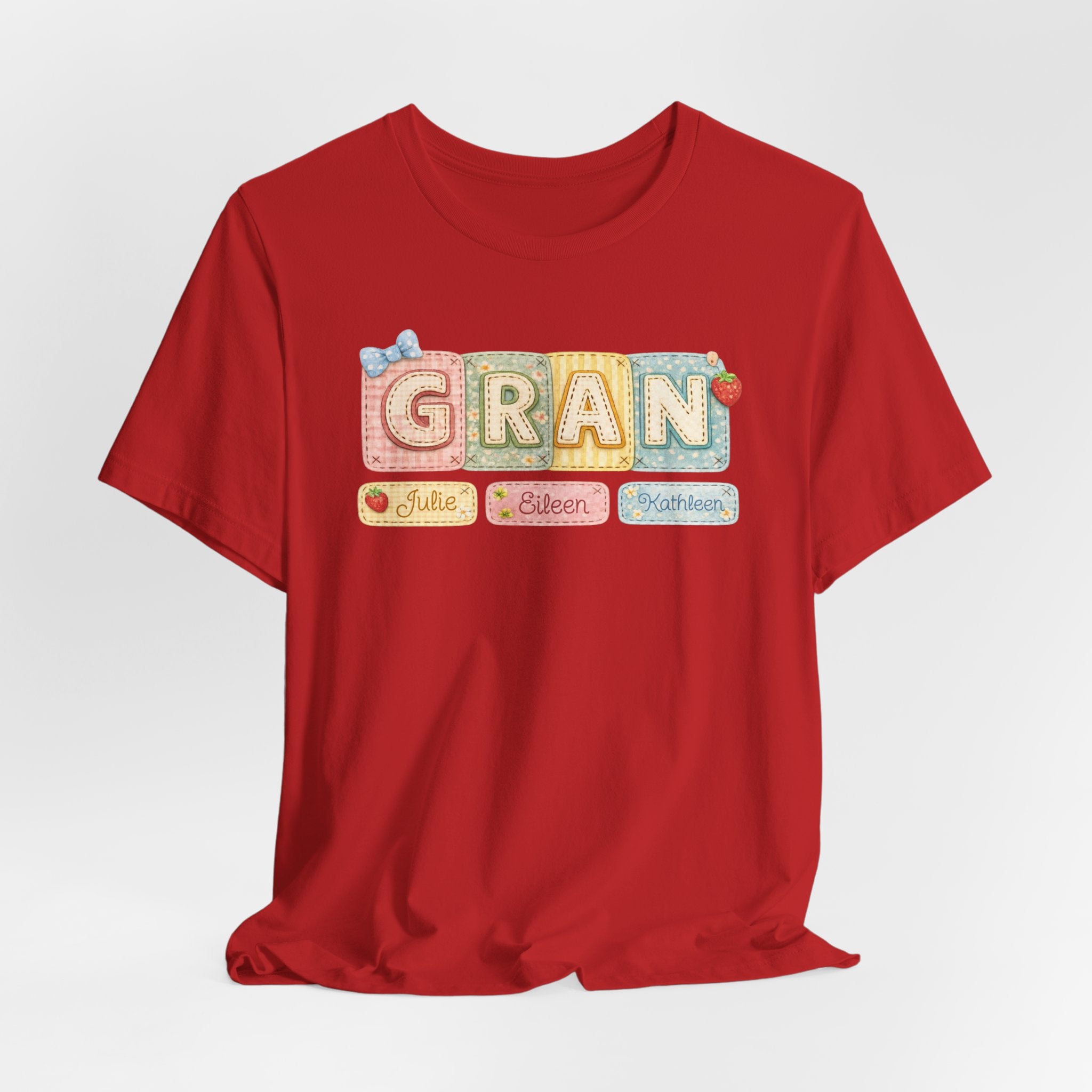 Gran Retro Patch Tee — Personalized 'Gran' Name Blocks Short Sleeve Shirt