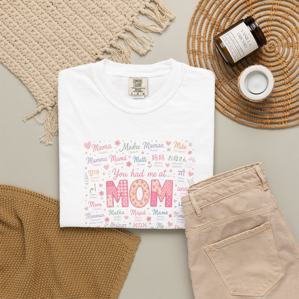 Mom Hearts Graphic T-Shirt — Cute Pink 'You had me at MOM' Mother's Day Tee