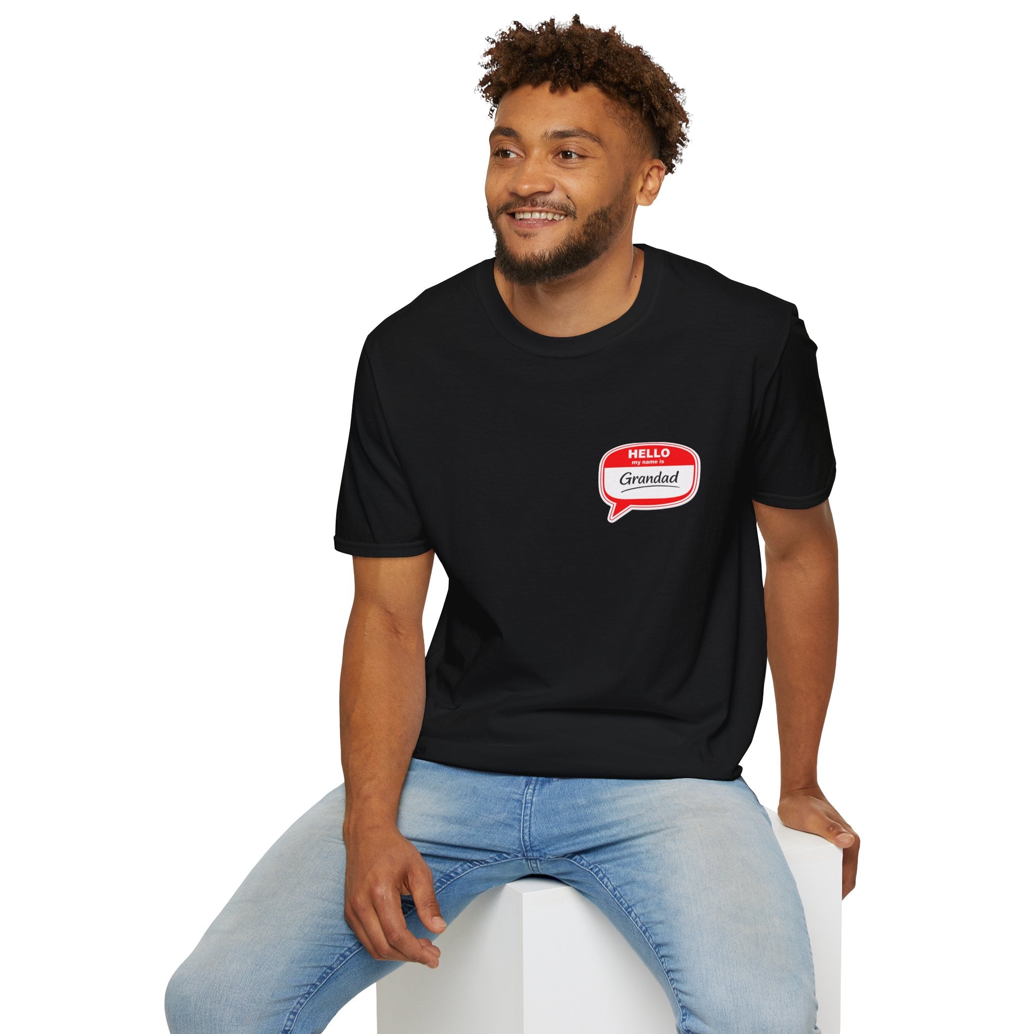 Grandad Name Badge T-Shirt — "Hello, Grandad!" Chest Logo